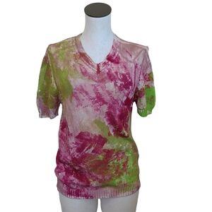 Fabrizio Del Carlo Sweater Made in Italy Colorful Cotton Knit Short Sleeve Large